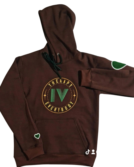 Brown unisex Therapy for Everybody hoodie, premium streetwear hoodie with bold graphic design